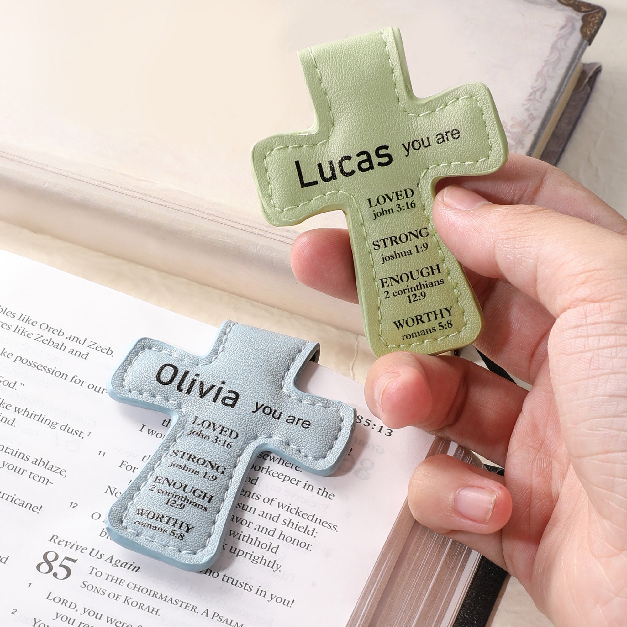 Personalized Name Leather Cross Magnetic Bible Bookmark with Bible Verses