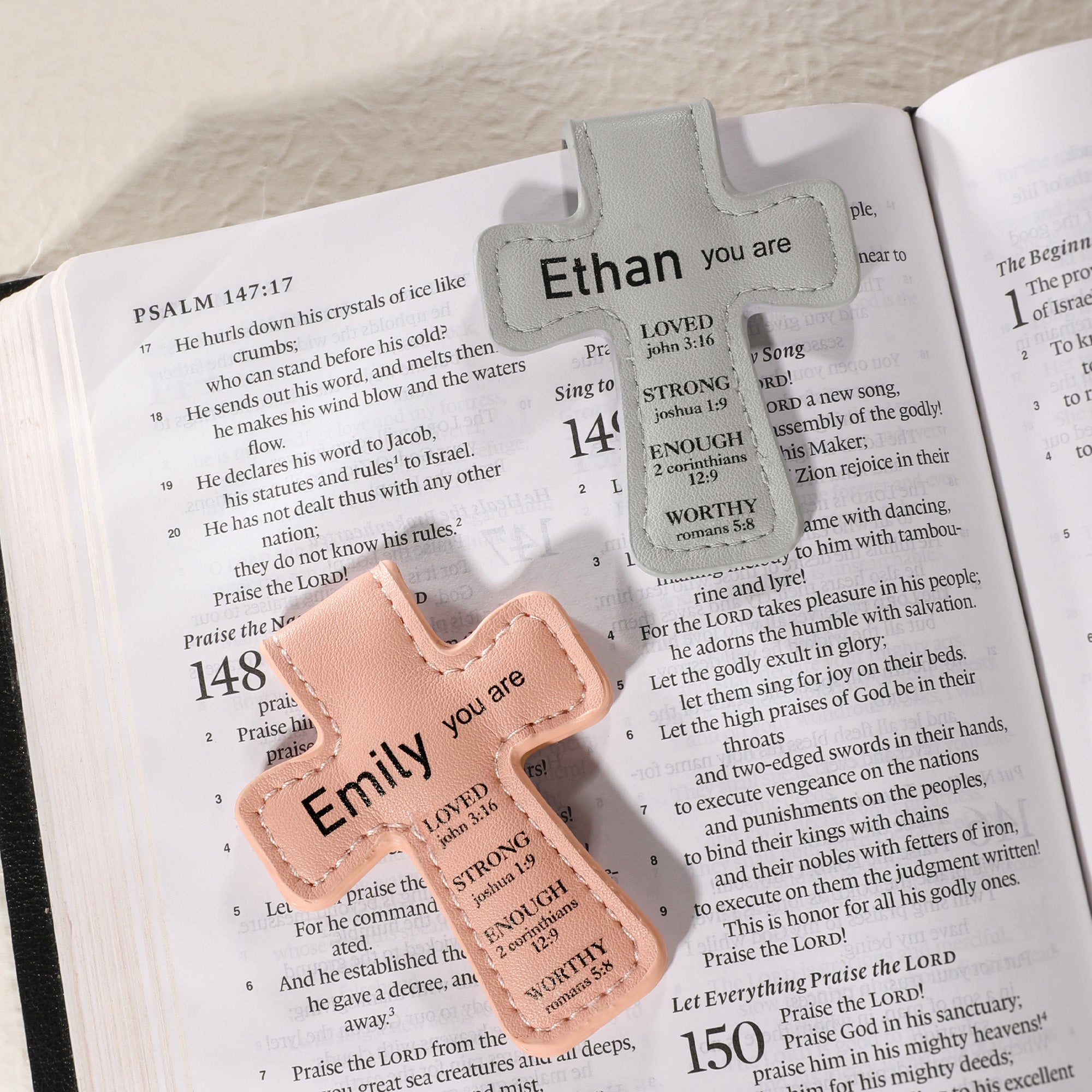 Personalized Name Leather Cross Magnetic Bible Bookmark with Bible Verses