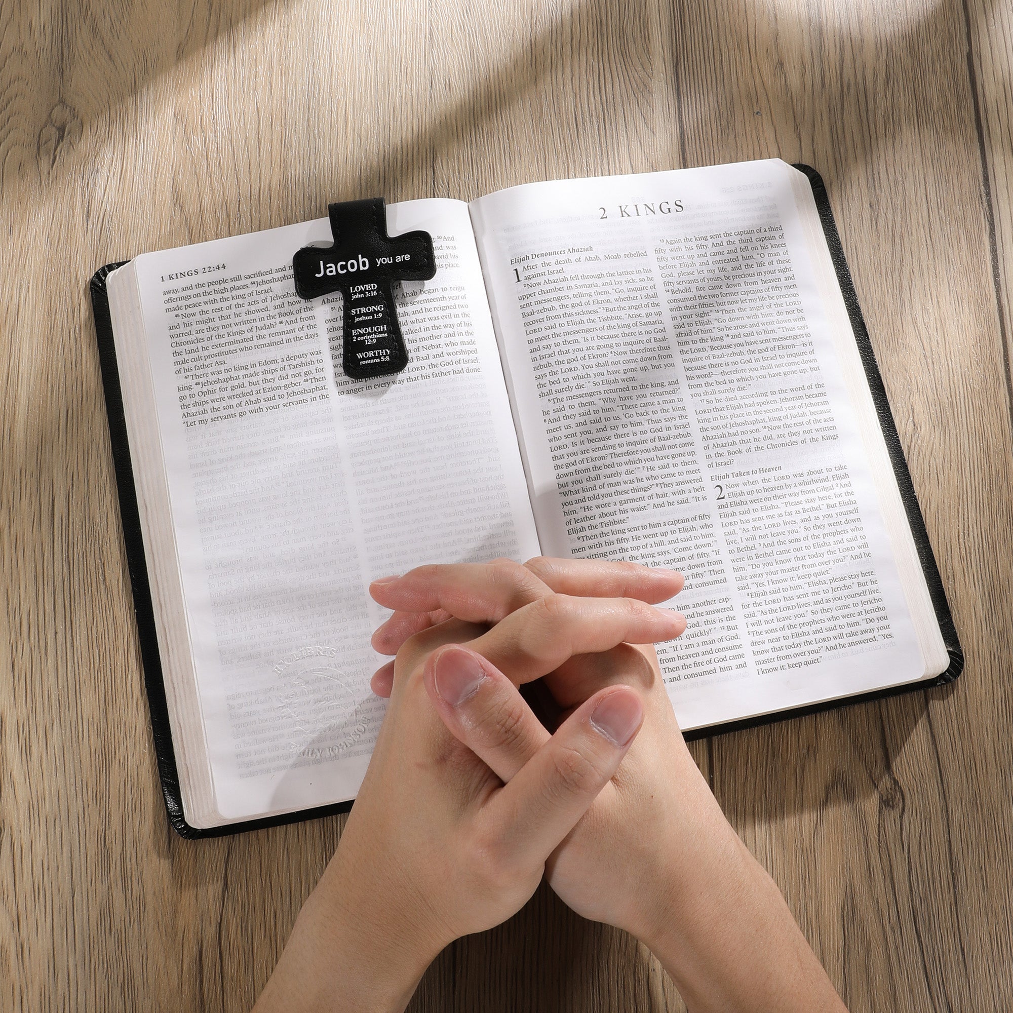 Personalized Name Leather Cross Magnetic Bible Bookmark with Bible Verses