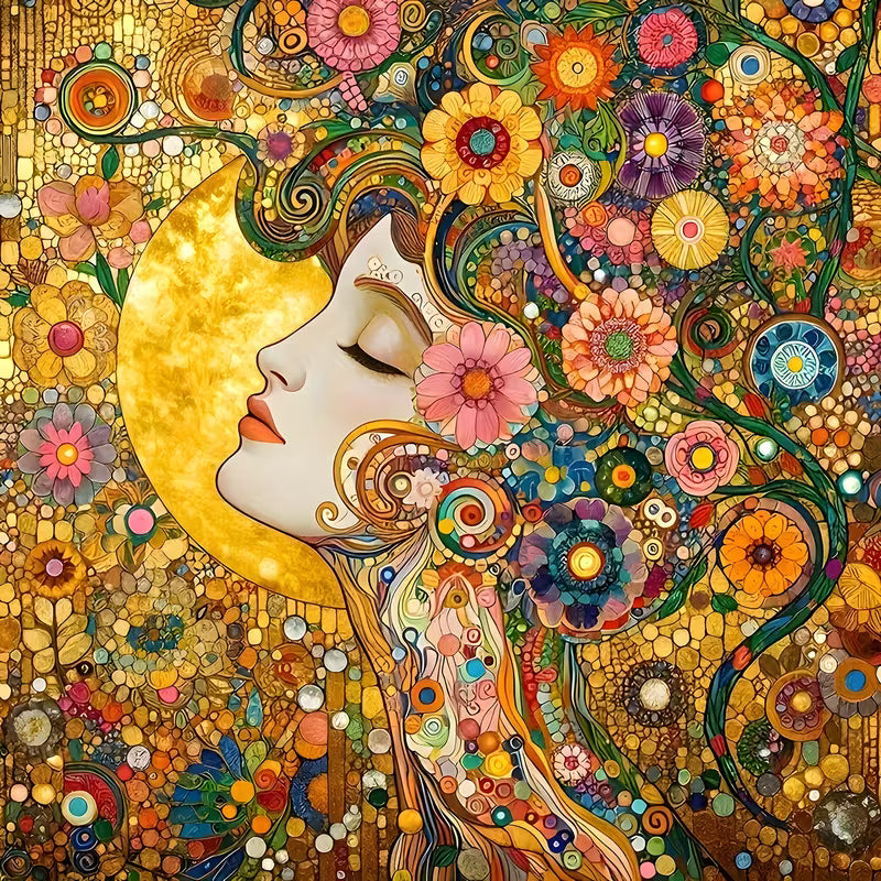 Underwater woman portrait with bubbles, blue water, goldfish, and vivid accents, 40x50 cm
