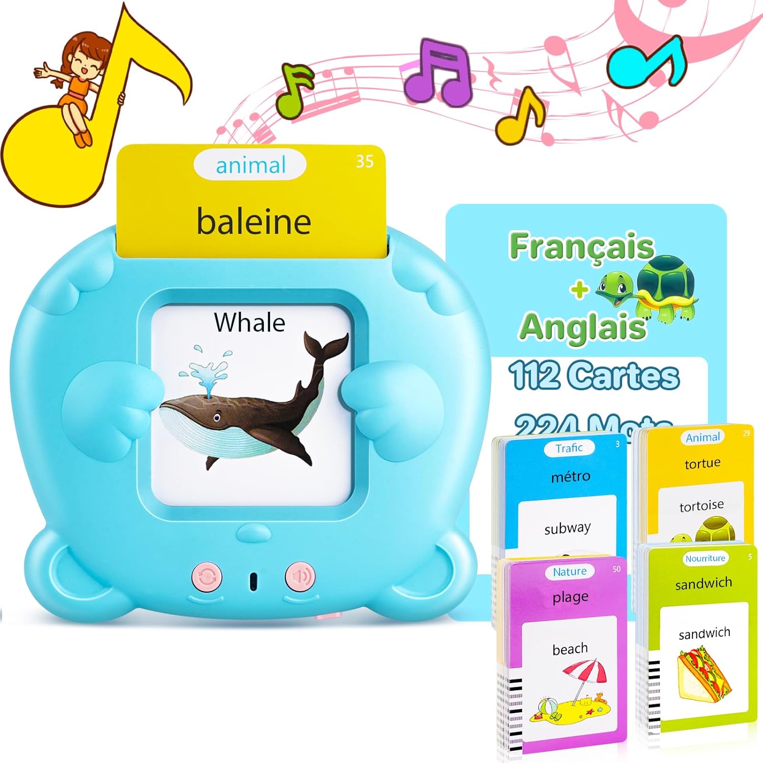 Bilingual Multi-Language Talking Flash Cards: 224 Sight Words Montessori Toy for Toddlers