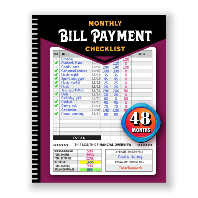 Monthly Bill Payment Checklist,The 4 Year For Families & 960 Billing Records