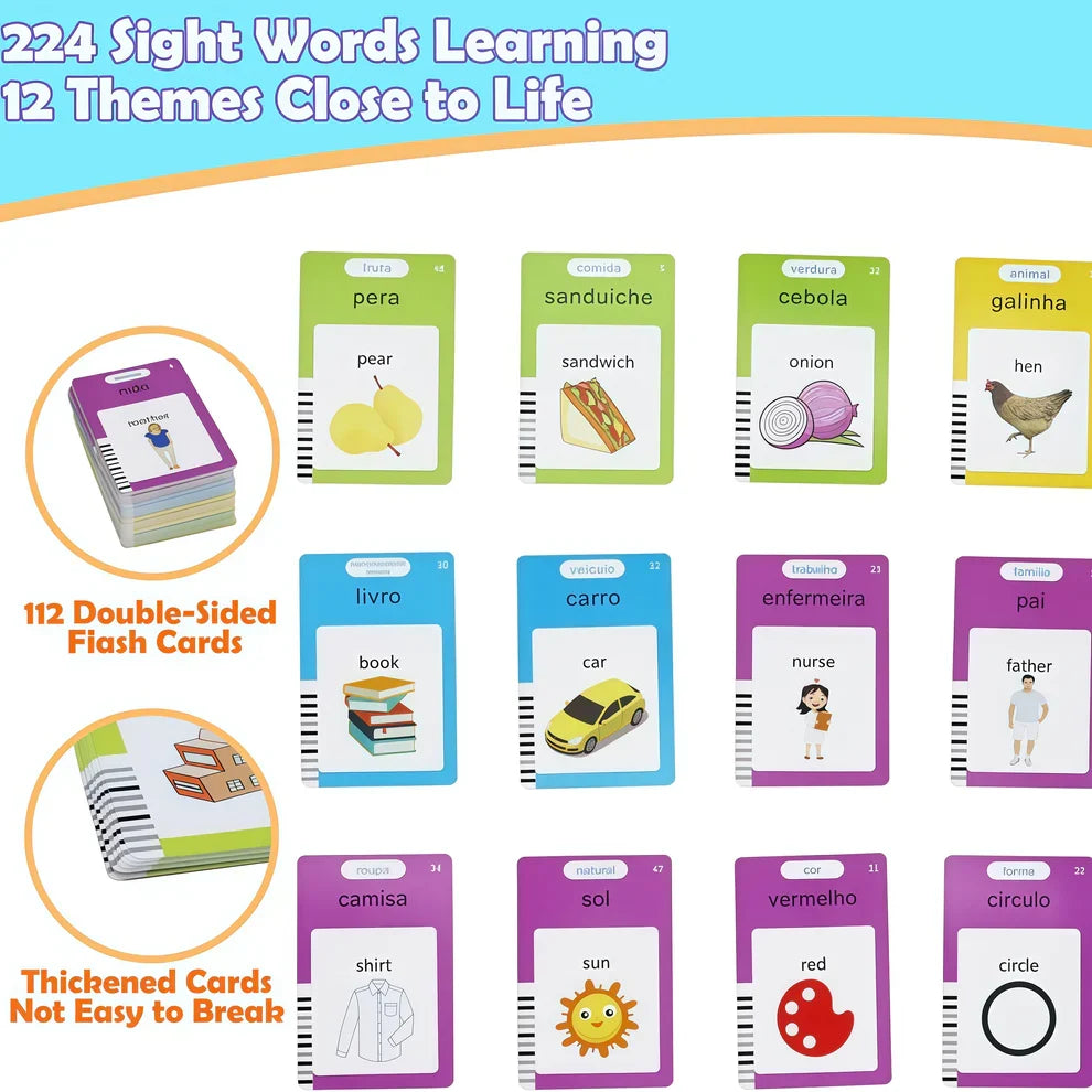Bilingual Multi-Language Talking Flash Cards: 224 Sight Words Montessori Toy for Toddlers