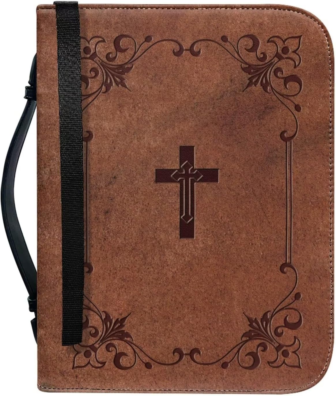 Brown Cross Print Leather Bible Cover