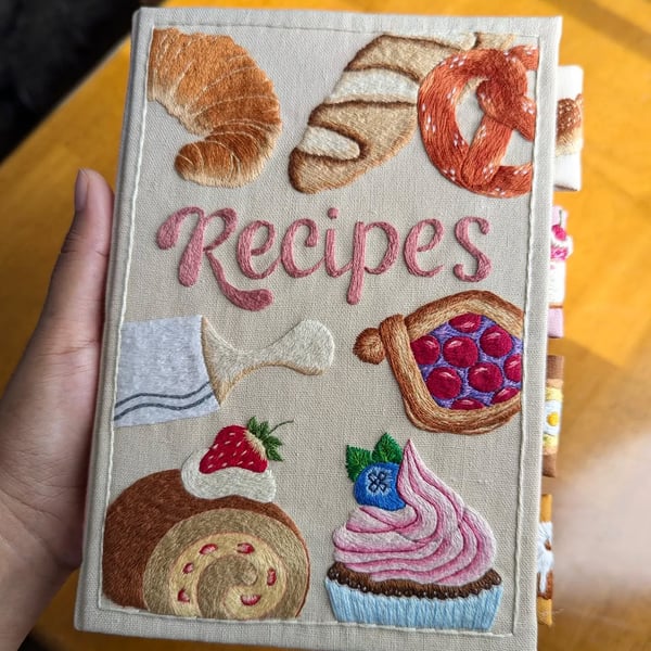 DIY Handcrafted Recipe Journal with Hand-Embroidered Illustrations