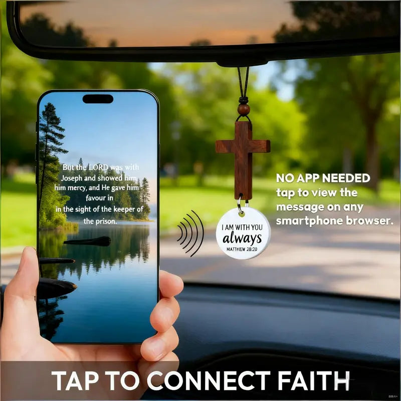 Bible Verse Car Rearview Hanging Cross Ornament With NFC