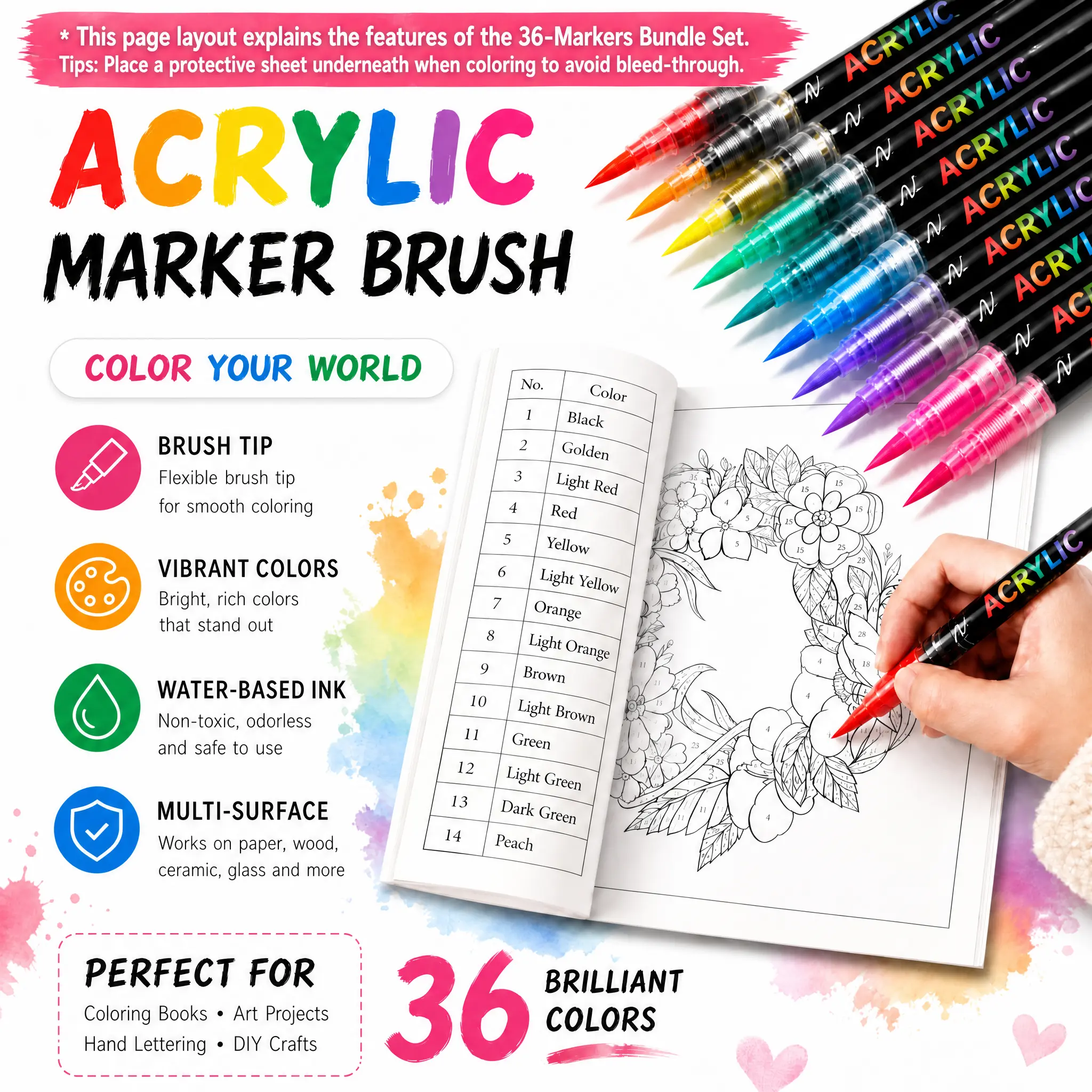 Acrylic Paint Brush Marker Pens Set (36/72 Colors)