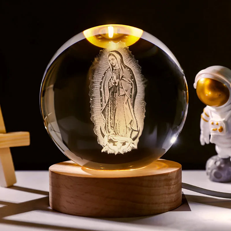 Christian 3D Crystal Night Light with Wooden Base